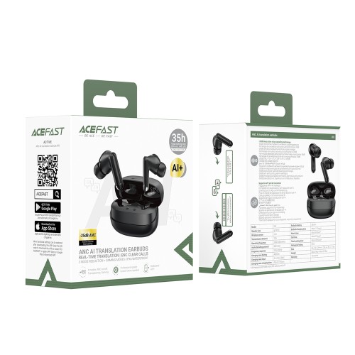 Бездротові навушники TWS ACEFAST W8 AI translation, ANC+ENC, IPX4, Black
