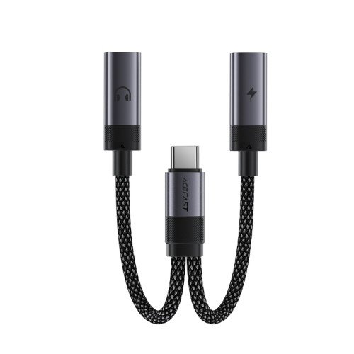 Аудіокабель ACEFAST J14 USB-C 2-in-1 charging audio adapter Black