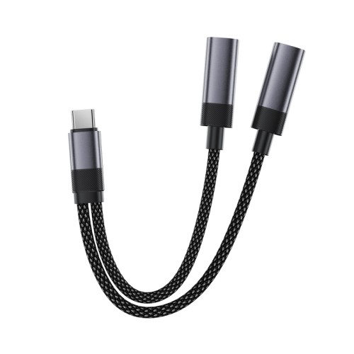 Аудіокабель ACEFAST J14 USB-C 2-in-1 charging audio adapter Black