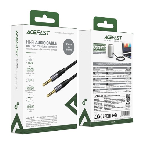 Аудіокабель ACEFAST J10 3.5mm male to 3.5mm male, nylon braid, 1m, Black