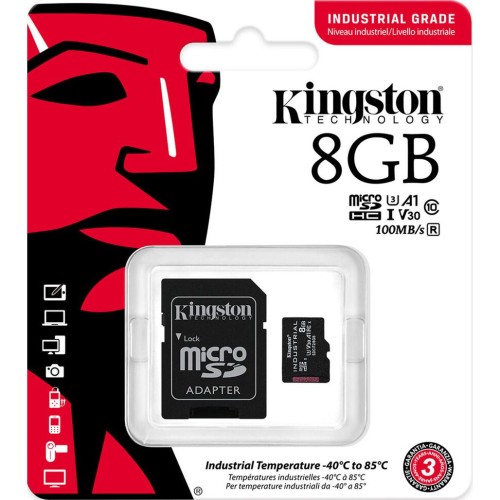 microSDHC (UHS-1 U3) Kingston Industrial 8Gb class 10 V30 А1 (adapter SD)