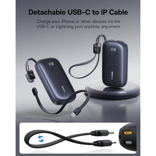 Зовнішній акумулятор Baseus EnerFill FC21 Qpow 3 Ultra Digital Display Power Bank with Detachable Cable 20000mAh 22.5W Cosmic Black