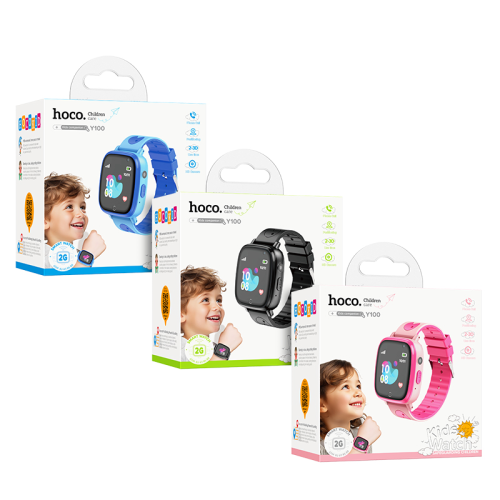 Дитячий cмарт-годинник Hoco Y100 36mm. SIM 2G. 400 mAh. IP65 Black