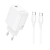 Мережевий зарядний пристрій з кабелем BOROFONE BN28 Fuente single port PD30W charger set (C to C) (EU) White