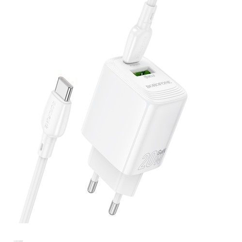 Мережевий зарядний пристрій з кабелем BOROFONE BN27 Fuente PD20W+QC3.0 charger set (C to C) (EU) White