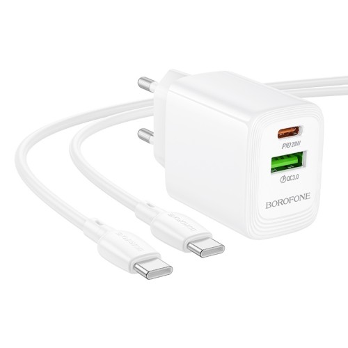 Мережевий зарядний пристрій з кабелем BOROFONE BN27 Fuente PD20W+QC3.0 charger set (C to C) (EU) White