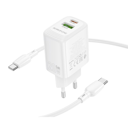 Мережевий зарядний пристрій з кабелем BOROFONE BN27 Fuente PD20W+QC3.0 charger set (C to C) (EU) White
