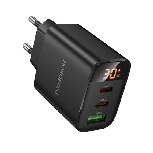 Мережевий зарядний пристрій BOROFONE BA98A Ilustre PD30W (2C1A) charger with digital display (EU) Black