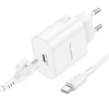 Мережевий зарядний пристрій з кабелем BOROFONE BA82A Platinum single port PD25W charger set(C to C)(EU) White