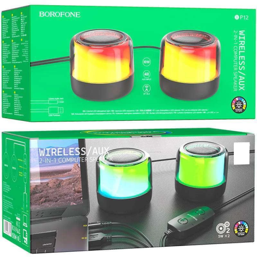 Портативна колонка BOROFONE BP12 Colorful BT wired 2-in-1 computer speaker, 5W*2, Black