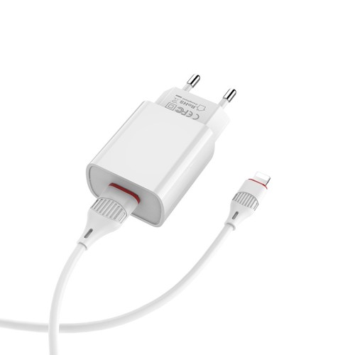 Мережевий зарядний пристрій з кабелем BOROFONE BA20A Sharp single port charger set(Lightning) 10.5W White