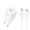 Мережевий зарядний пристрій з кабелем HOCO C146A Charm single port PD20W charger set (C to C) (EU) White