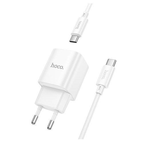 Мережевий зарядний пристрій з кабелем HOCO C146A Charm single port PD20W charger set (C to C) (EU) White