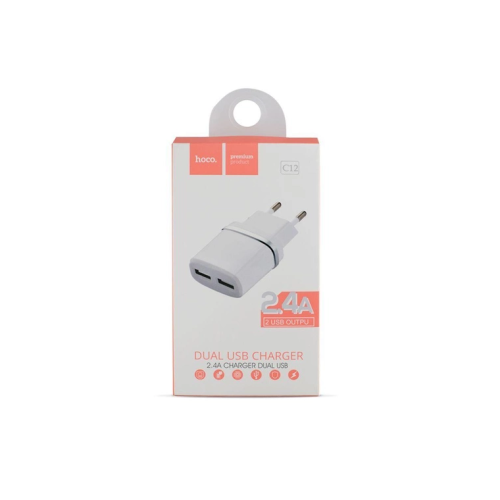 Мережевий зарядний пристрій HOCO C12 Smart dual USB charger 12W White