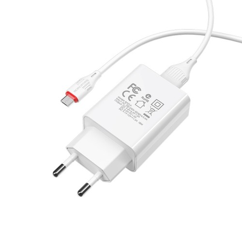 Мережевий зарядний пристрій з кабелем BOROFONE BA21A Long journey single port QC3.0 charger set(Micro) 18W White