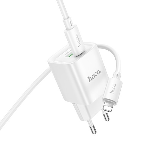 Мережевий зарядний пристрій з кабелем HOCO C147A Charm PD20W+QC3.0 charger set (C to iP)(EU) White
