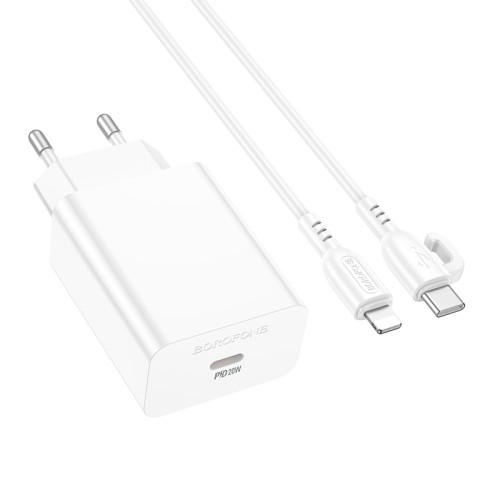 Мережевий зарядний пристрій з кабелем BOROFONE BA21A Pro Long journey single port PD20W charger set(C to iP) White