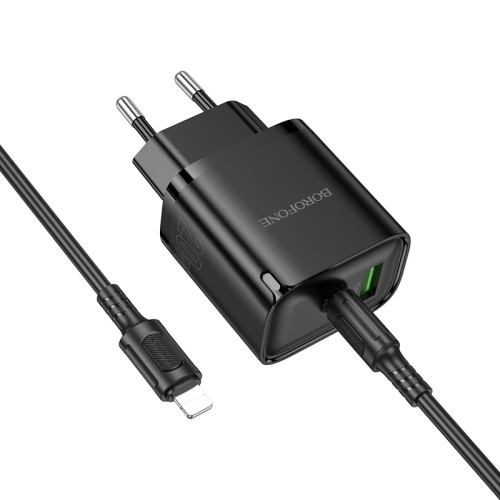 Мережевий зарядний пристрій з кабелем BOROFONE BA83A Flare star PD20W+QC3.0 charger set(C to iP) Black