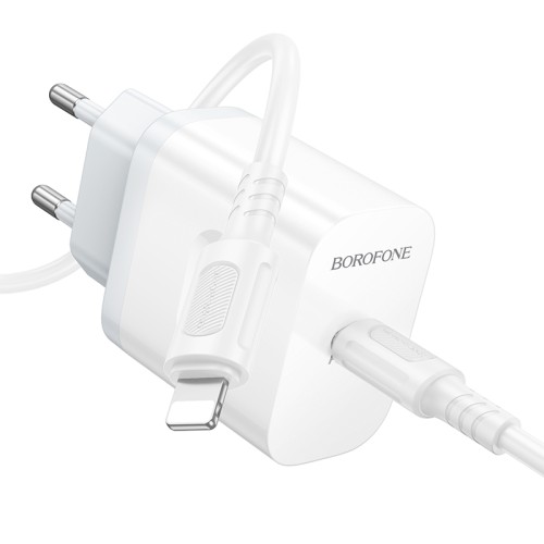 Мережевий зарядний пристрій з кабелем BOROFONE BA99A Breeze single port PD20W charger set(C to iP) White