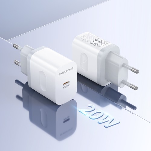 Мережевий зарядний пристрій з кабелем BOROFONE BA99A Breeze single port PD20W charger set(C to iP) White