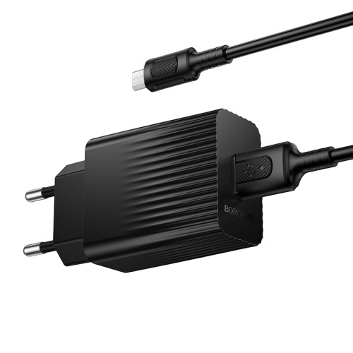 Мережевий зарядний пристрій з кабелем BOROFONE BAS72A Source single port QC3.0 charger set(Micro) Black