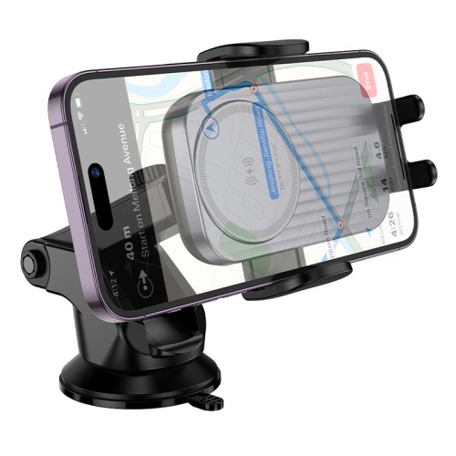 Автотримач для телефона з БЗП BOROFONE BH222 Leading push-type wireless fast charging car holder(center console) Black