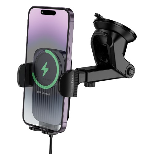 Автотримач для телефона з БЗП BOROFONE BH222 Leading push-type wireless fast charging car holder(center console) Black