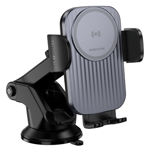Автотримач для телефона з БЗП BOROFONE BH222 Leading push-type wireless fast charging car holder(center console) Black
