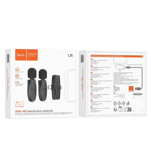 Бездротова мікрофонна система HOCO L15 dual-mic (iP/Type-C) Black