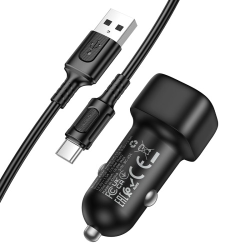 Автомобільний зарядний пристрій BOROFONE BZ34 Cloud single port QC3.0 car charger set(Type-C) Black