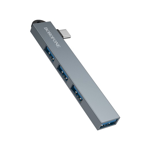 USB-хаб BOROFONE FH1A 4-in-1 converter(Type-C to USB2.0*3+USB3.0) Metal Gray