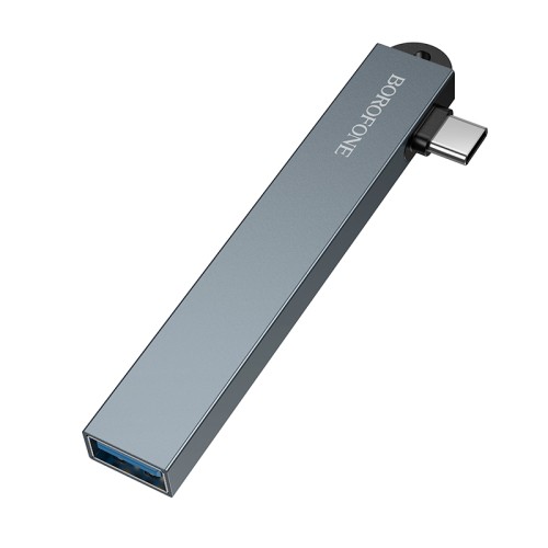 USB-хаб BOROFONE FH1A 4-in-1 converter(Type-C to USB2.0*3+USB3.0) Metal Gray