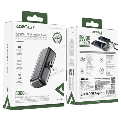 Зовнішній акумулятор ACEFAST M9-5000 PD20W capsule power bank Black