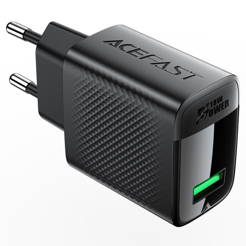 Мережевий зарядний пристрій з кабелем ACEFAST A90 QC18W GaN single USB-A charger set (P3) (EU) Black