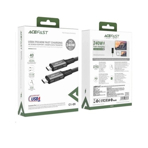 Кабель ACEFAST C1-09 USB-C to USB-C aluminum alloy audio/video transmission full-featured data cable Black