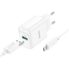 Мережевий зарядний пристрій з кабелем HOCO C140A Smart single port QC3.0 charger set (Micro)(EU) White