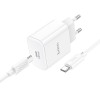 Мережевий зарядний пристрій з кабелем HOCO C76A Pro Majestic single port PD30W charger set (Type-C to Type-C)(EU) White