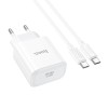 Мережевий зарядний пристрій з кабелем HOCO C76A Pro Majestic single port PD30W charger set (Type-C to Type-C)(EU) White