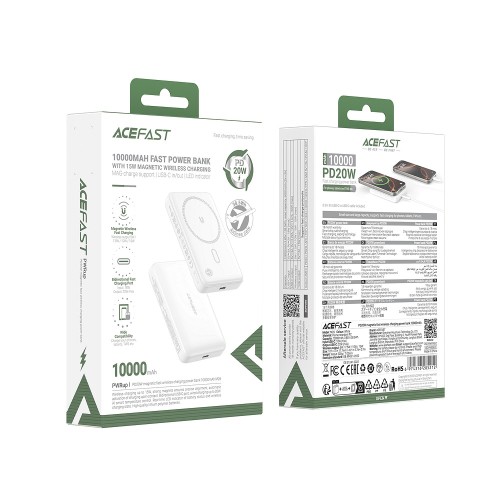 Зовнішній акумулятор ACEFAST M26-10000 PD20W magnetic fast wireless charging power bank White