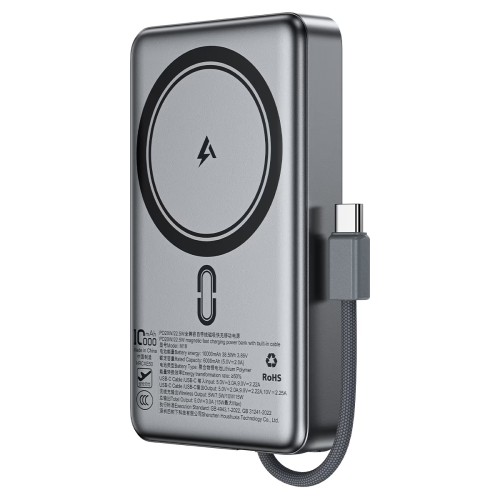 Зовнішній акумулятор ACEFAST M18-10000 PD20W/22.5W magnetic fast charging power bank with built-in cable Black