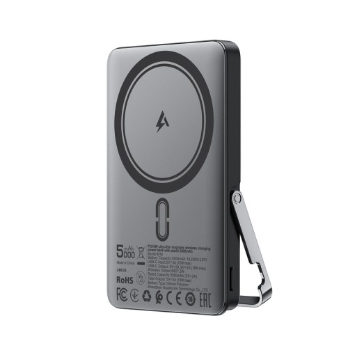 Зовнішній акумулятор ACEFAST M16-5000 PD18W ultra-thin magnetic wireless charging power bank with stand Black
