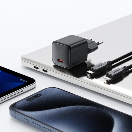Мережевий зарядний пристрій з кабелем ACEFAST A118 PD30W mini GaN USB-C fast charger set (P16) Black