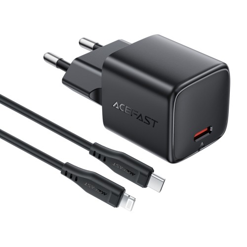 Мережевий зарядний пристрій з кабелем ACEFAST A118 PD30W mini GaN USB-C fast charger set (P16) Black