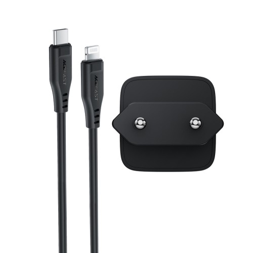 Мережевий зарядний пристрій з кабелем ACEFAST A118 PD30W mini GaN USB-C fast charger set (P16) Black