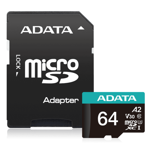 Карта пам'яті microSDXC (UHS-1 U3) A-DATA Premier Pro 64Gb Class 10 V30S A2 (R-100Mb/s W85Mb/s) (adapter SD)