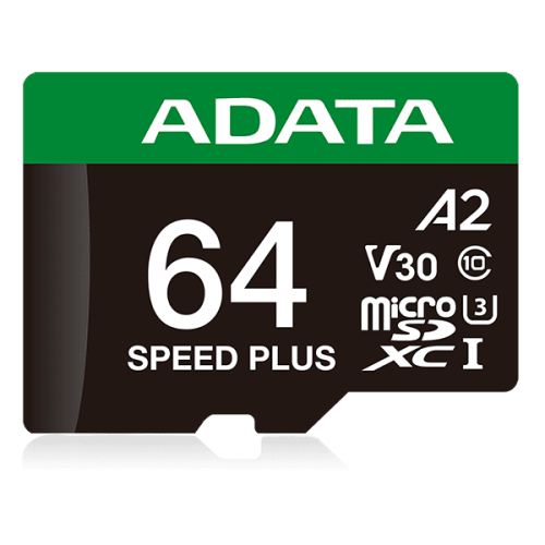 Карта пам'яті microSDXC (UHS-1 U3) A-DATA SPEED PLUS 64Gb Class 10 V30 A2 (R-160Mb/s W140Mb/s) (adapter SD)
