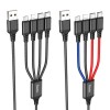 Кабель HOCO X76 USB to iP+Type-C+Type-C+Micro 2A, 1m, nylon, aluminum connectors Black+Red+Blue