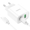 Мережевий зарядний пристрій з кабелем HOCO C80A Plus Rapido PD20W+QC3.0 charger set(C to iP) White