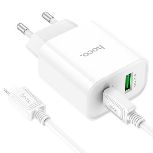 Мережевий зарядний пристрій з кабелем HOCO C80A Plus Rapido PD20W+QC3.0 charger set(C to iP) White