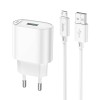 Мережевий зарядний пристрій з кабелем HOCO C109A Fighter single port QC3.0 charger set(Micro) White